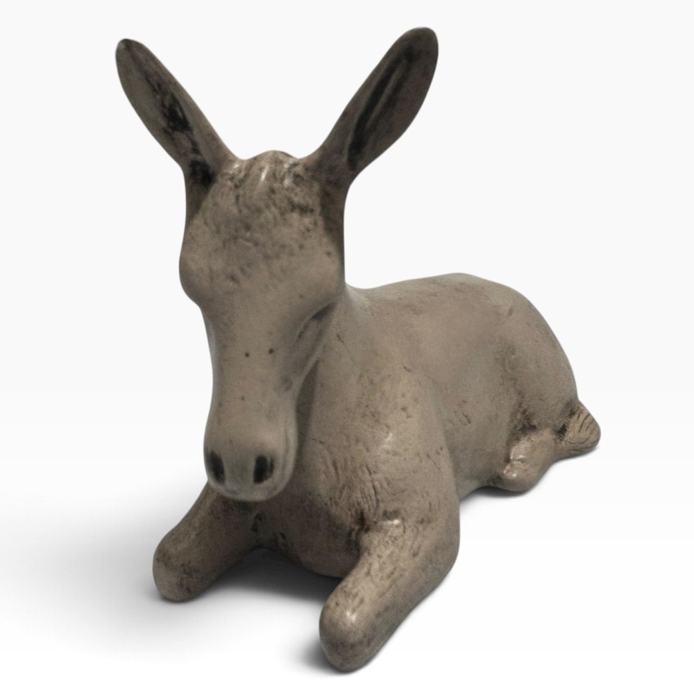 Vintage 1970s Holland Mold Nativity Sitting Donkey Hand Painted Ceramic 3inch